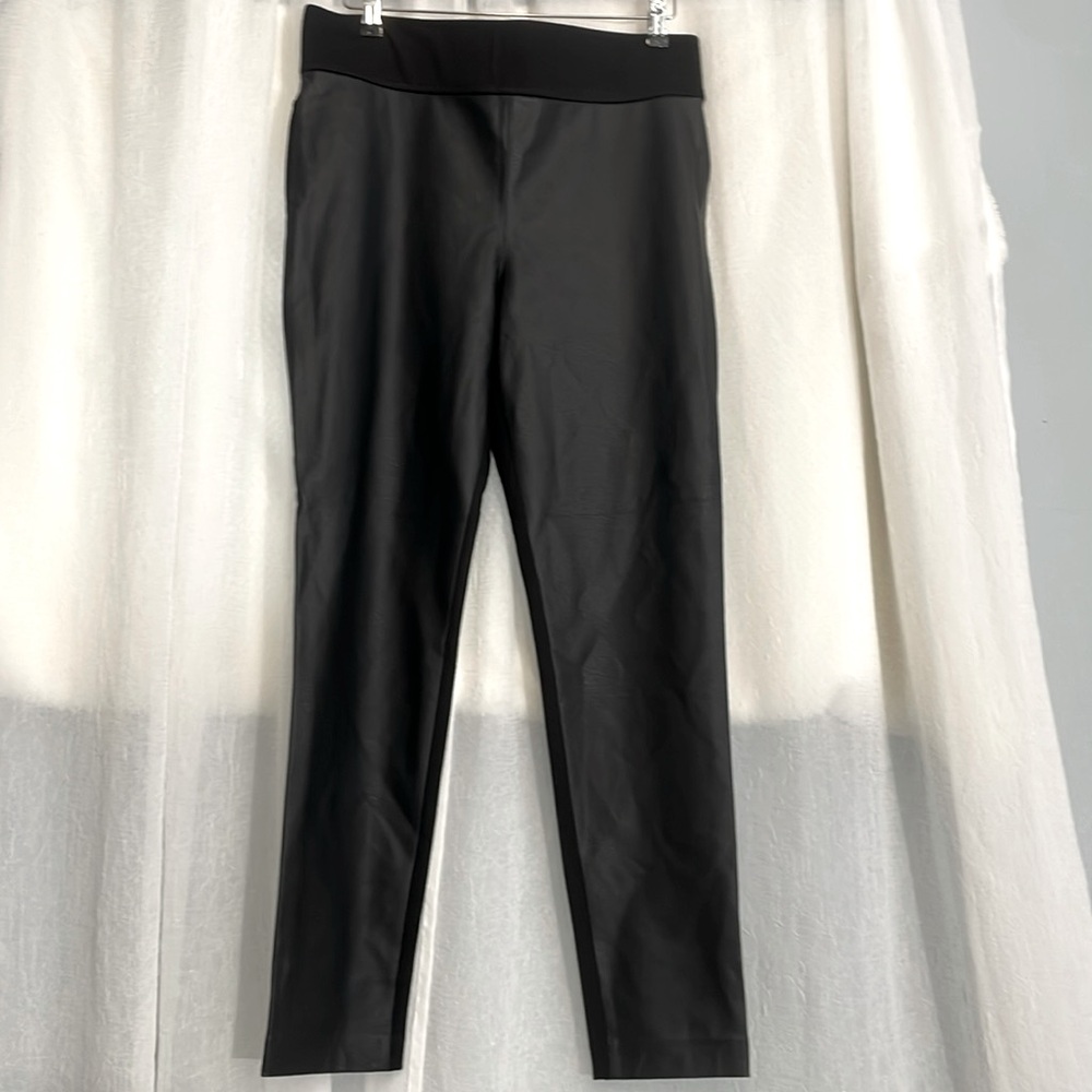 Club Monaco Women's Black Faux Leather Front Spandex Back Pants Sz 14